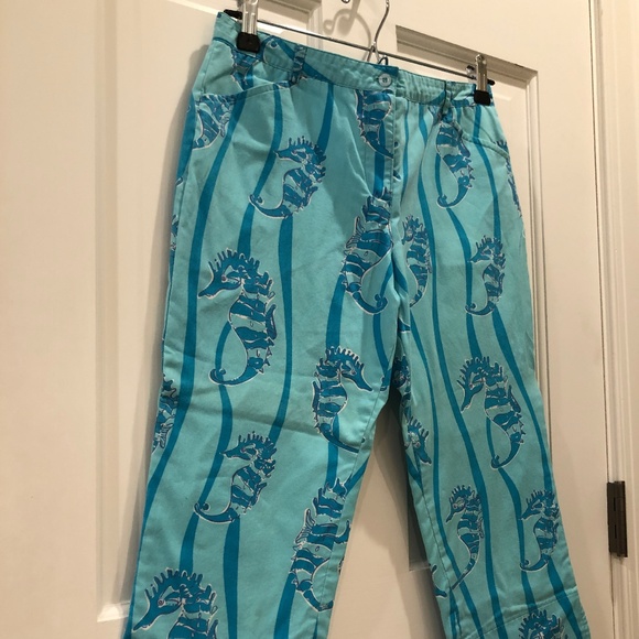 Lilly Pulitzer Seahorse Capri Pant Sz 14 Girls - Picture 1 of 6
